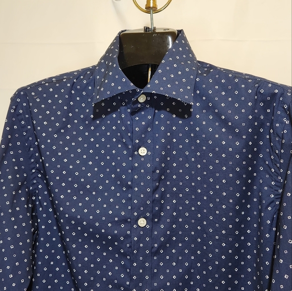 Drak Blue Box print Banana Republic Gran Fit Dress Shirt size: M - Picture 3 of 12